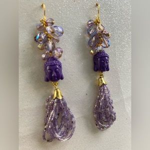 Buddha bohemian Mystical sparkle purple beaded loop vintage earring meditation